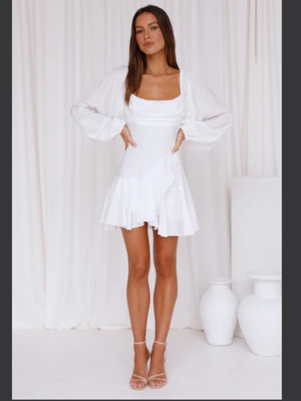 Hello Molly White Ruffle Mini Dress with Puff Sleeves